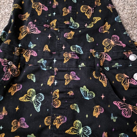 HT Denim Shortall Size Medium Butterfly Print Black Adjustable Colorful Y2K - Picture 2 of 11